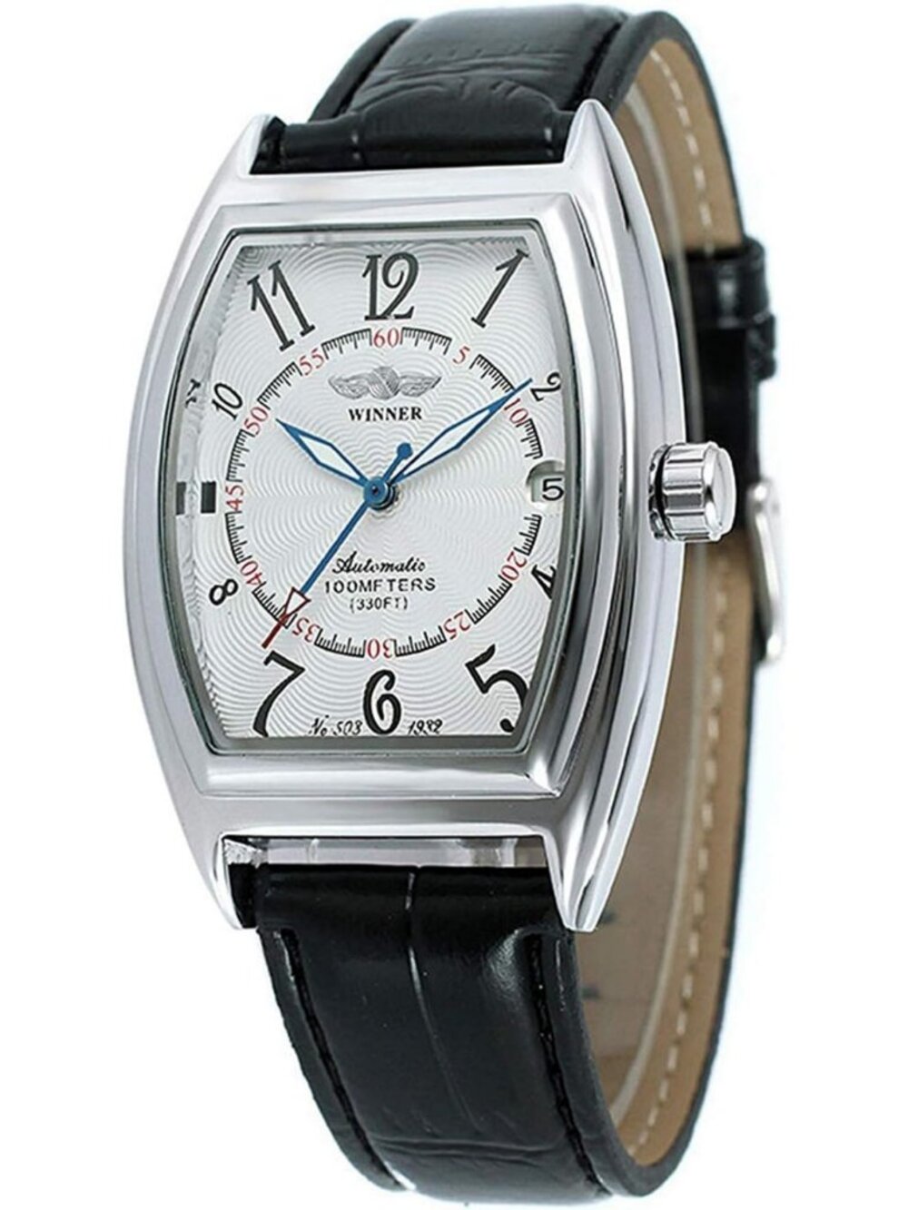 Stylish Automatic Mechanical Waterproof Rectangle Watch for Men - Black Leather